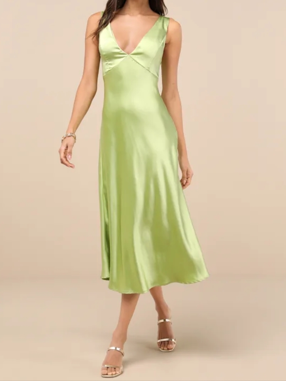 Lulus Incredible Love Lime Green Satin Cowl Back Midi Slip Dress, Medium, NWT! - Picture 8 of 15